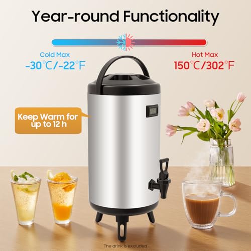 XEJMEOO Stainless Steel Insulated Beverage Dispenser, Insulated Thermal Hot and Cold Beverage Dispenser with Spigot 3.17Ga...