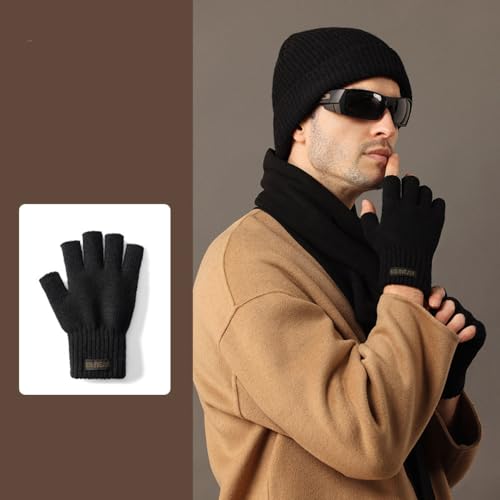 Winter Wool Half Finger Gloves for Men Women Gloves with Touchscreen Fingers Soft Knit for Cycling Sports Outdoor