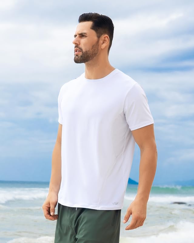 Men's UPF 50+ Rash Guard Swim Shirt - Quick Dry Short Sleeve Sun Protection Shirt for Swimming, Fishing & Beach