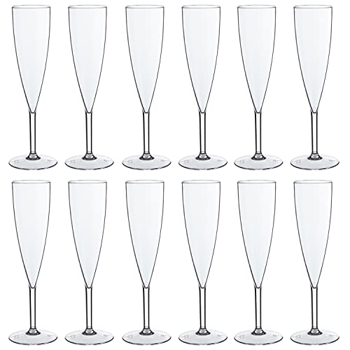 US Acrylic Plastic Reusable Champagne Flute (Set of 12) Clear 5oz Stems | BPA-Free, Shatterproof, Made in USA | Top-Rack D...