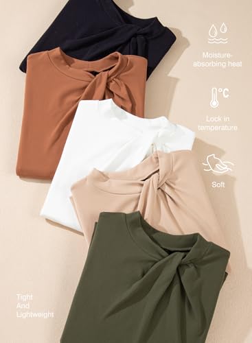 Dokotoo Womens Tops Business Casual Outfits Long Sleeve Shirts Mock Neck Twist Knot Slim Fit Soft Stretch Tees Blouses