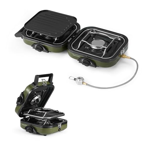 Naturehike 2 Burner Folding Camping Stove with Griddle, Portable Camp Isobutane Gas Stove with 16000 BTU Adjustable Burner...