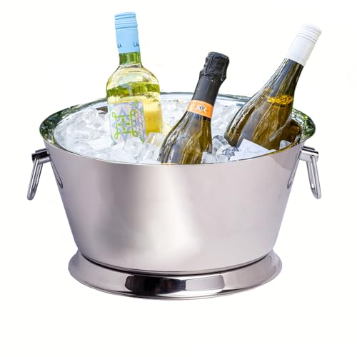 Sol Living Insulated Beverage Tub Large Ice Bucket with Handles Double Wall Stainless Steel Ice Bucket and Cooler for Win...