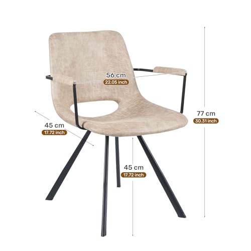 Aivermeil Beige Leather Dining Chairs Set of 2, Mid-Century Modern Dining Room Chair with Soft Cushions, Kitchen Chairs with Metal Legs for Kitchen, Living Room