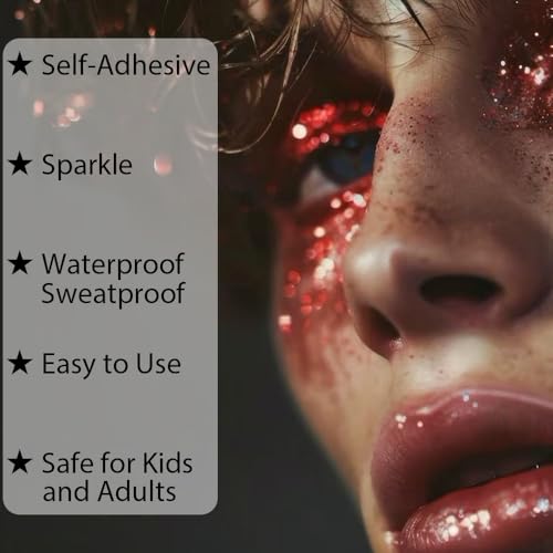 Mysense Red Body Glitter Gel, Singer Concerts Face Hair Glitter Makeup, Music Festival Rave Accessories, Chunky Glitter Me...