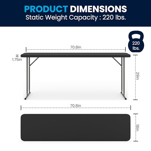 Flash Furniture Kathryn 6' Rectangular Plastic Folding Table, Long Plastic Foldable Table for Indoor/Outdoor Events, Black