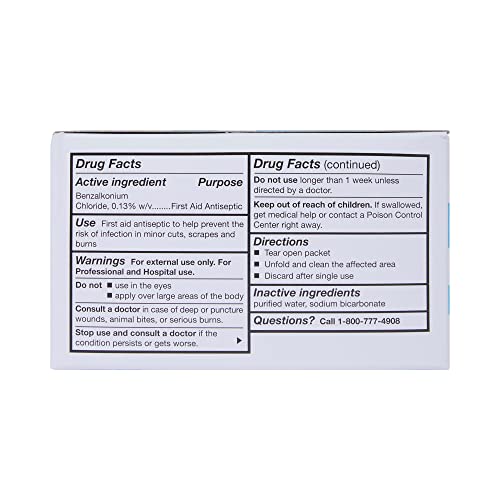 McKesson Benzalkonium Chloride Towelettes [Pack of 100] First Aid Antiseptic Wipes, Sterile Individual Wrapped