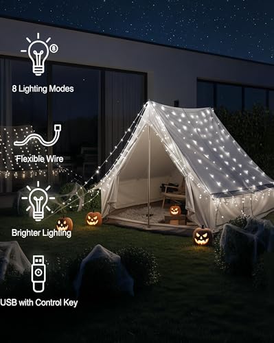 Curtain Lights for Bedroom 300 LED Fairy String Lights with Remote, 8 Modes Timer, USB Plug in Waterproof Twinkle Lights f...
