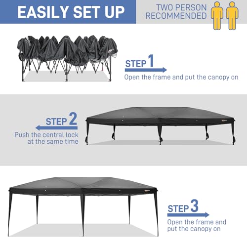 VINGLI 10x20 ft Pop Up Canopy Tent with 6 Sidewalls with Carry Bag, Outdoor Canopy Patio Event Tent Commercial Canopy(Black)