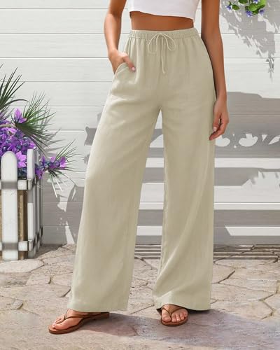 Women's Wide Leg Pants Casual Loose Lightweight Drawstring Trouser