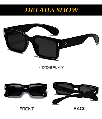 EYLRIM Square Frame Sunglasses for Women Men Trendy Chunky Rectangle Sun Glasses Black Shades UV400 Protection