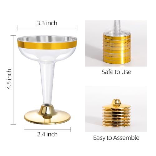 Lullaby 50PCS 5oz Plastic Champagne Coupe Glasses with Gold Rim, Elegant Plastic Champagne Glasses, Unbreakable and Crysta...