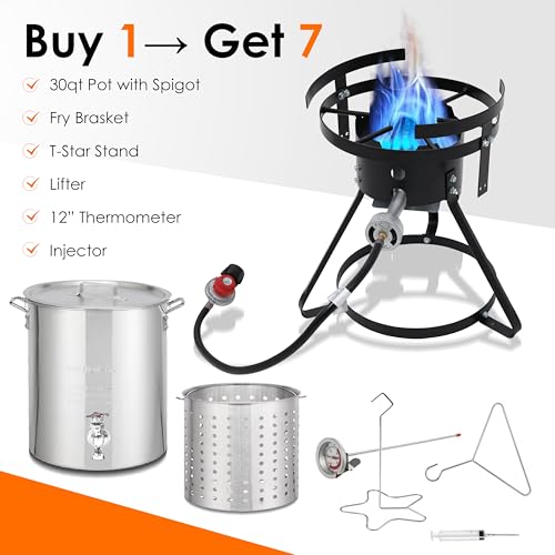 Red Mountain Valley Propane Gas Single Burner, Outdoor Camp Stove with 30Qt Pot and Timer, Seafood Boil, Outdoor Propane S...
