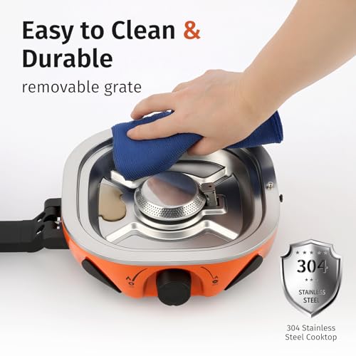 INFOOD Propane Camping Stove 20,000 BTU - Portable 2 Burner Gas Stove with Adjustable Flame Control, Piezo Ignition, Carry...