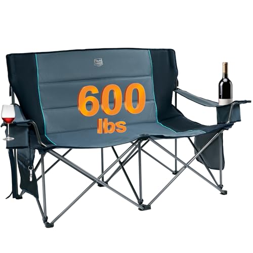 TIMBER RIDGE Oversized Double Camping Chairs Camping Couch, 2 Person Camping Loveseat Double Folding Camp Chair with Wine ...