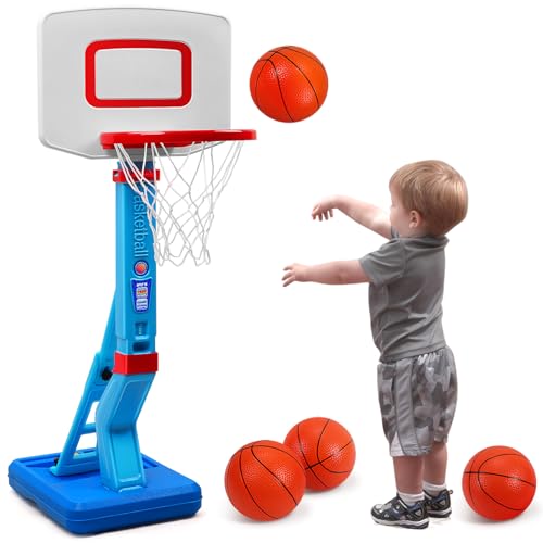 SUPER JOY Toddler Basketball Hoop - Height Adjustable Kids Hoop for Indoor & Outdoor Play - Portable Mini Basketball Goal ...