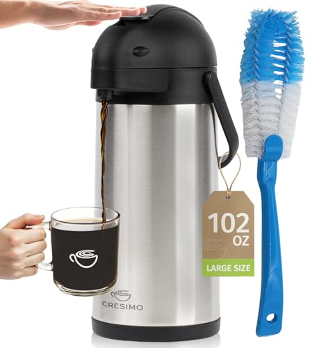 Coffee Carafe Airpot & Cleaning Brush - 101oz / 3L Airpot 12 Hours Hot Water Dispenser or 36 Hours Cold Drink Dispenser wi...