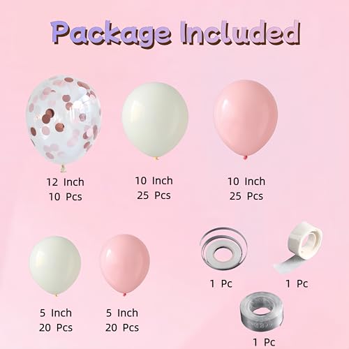 100PCS Pink Balloons Garland with Pink and White Balloons Confetti Balloons for Birthday Party Bridal Baby Shower Engageme...
