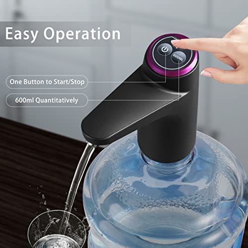 BIMVER Water Dispenser for 5 Gallon Bottle, 600ml Quantitative Water Pump,2 Colors Power Light,Portable USB Charging Elect...