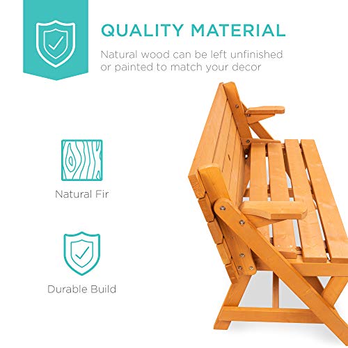 Best Choice Products 2-in-1 Transforming Interchangeable Outdoor Wooden Picnic Table Garden Bench for Backyard, Porch, Pat...