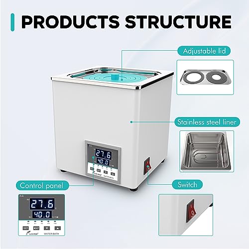 LAB FISH Lab Digital Water Bath 3L Capacity Thermostatic Heater Laboratory Heating Devices Stainless Steel