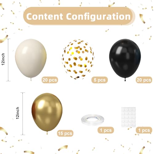 Black White Gold Balloons, 60pcs 12Inch Black Gold and White Sand Balloons,Metal Gold and Confetti Balloon for Graduation ...