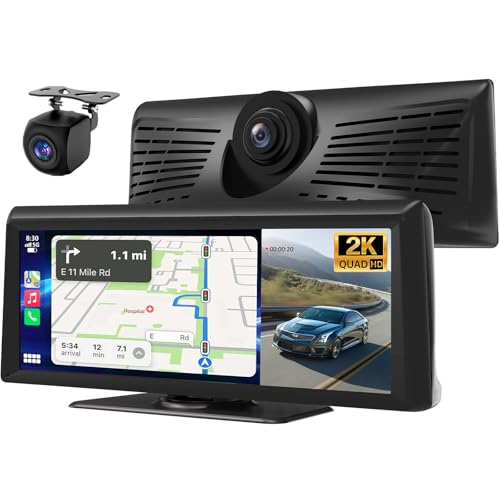 8.1" HD Wireless Carplay Screen for Car with 2K Dash Cam 1080P Backup Cam Carplay Screen Portable Car Stereo Touchscreen w...