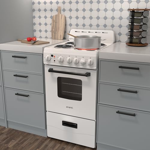 Avanti Electric Range Oven Compact Design, 2.1-Cu.Ft. Capacity with 4 Coil Burners, Framed Glass Oven Door, Storage Drawer...