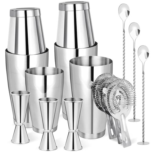Mwellewm Cocktail Shaker Boston Shaker Set 15 Pcs Professional Bartender Kit Bar Shaker Stainless Steel Drink Shaker Barte...