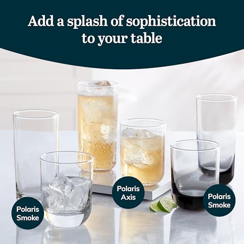 Libbey Polaris Tumbler and Rocks, Axis Glass Cups Set of 16, Elegant Mixed Drinking Glasses with Modern Clean Lines, Dishw...