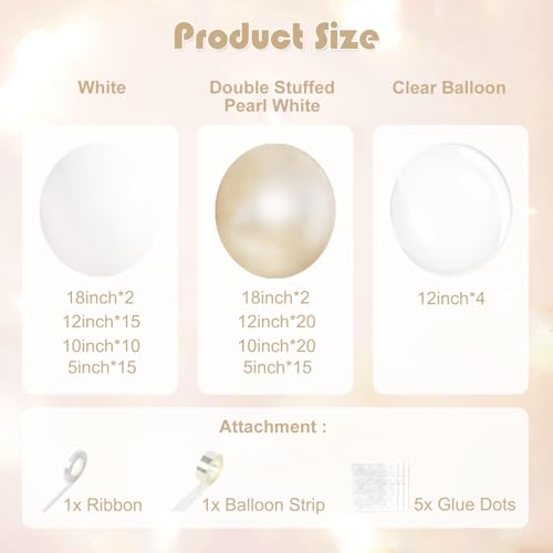 White Balloon Arch Garland Kit 103Pcs Double Stuffed Pearl White Clear Balloons Different Size for Wedding Birthday Baby S...