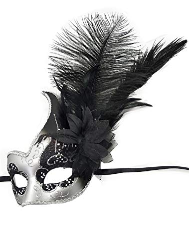 Awlsyj Women's Feather Masquerade Mask Venetian Halloween Mardi Gras Costumes Party Ball Prom Mask