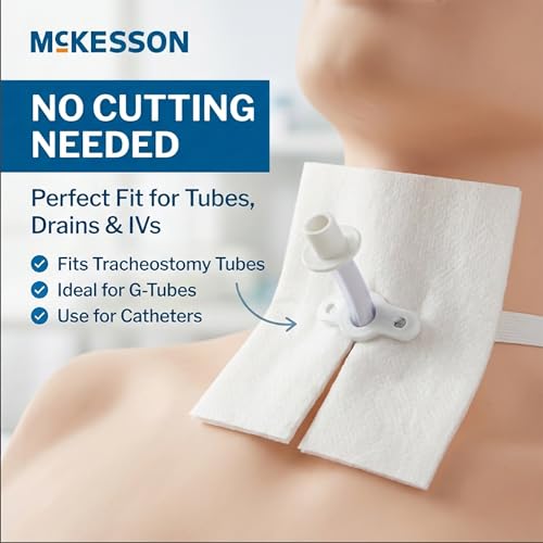 McKesson High Absorbency Split Gauze Sponges 4x4 Inch (50 Sponges, 25 Packs of 2) - 6-Ply Sterile Tracheostomy & Tube Dressings – Pre-Cut Slit for Drainage & Catheters – 2 per Pack