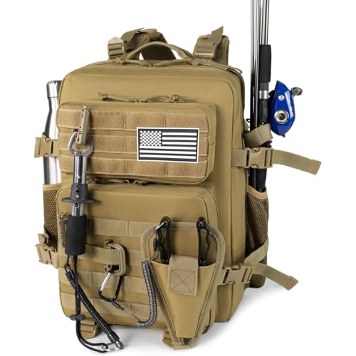 Small Tactical Fishing Tackle Backpack with Removable Plier Holder & Rod Holders Storage Fishing Gear and Equipment Tackle...