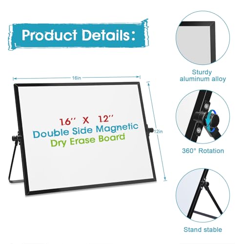 3 Pcs Dry Erase Whiteboard 16" x 12" Desktop Whiteboard Calendar Double Sided Magnetic White Board Dry Erase Board with St...