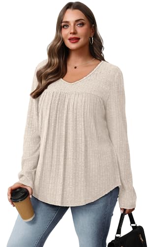WIHOLL Long Sleeve Shirts for Women V Neck Lightweight Sweaters Casual Tunic Tops Outfits Fall Fashion Clothes 2025