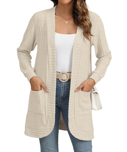 YSYOKOW Women Long Sleeve Open Front Cardigan Casual Lightweight Long Cardigans Loose Knit Outwear with Pockets
