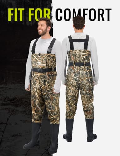 TIDEWE Bootfoot Chest Wader, 2-Ply Nylon/PVC Waterproof Fishing Hunting Waders with Boot Hanger for Men Women Green Brown