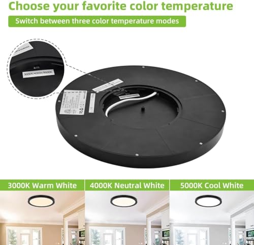 hykolity 2 Pack 12 Inch Selectable CCT LED Round Flat Panel Light, 24W, 3000K/4000K/5000K, Edge-Lit Flush Mount Ceiling Li...