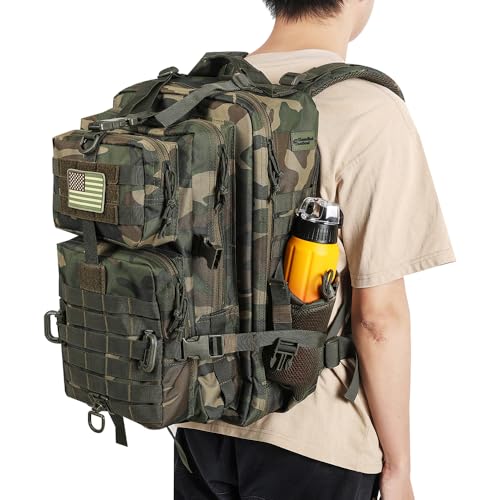 Hannibal Tactical 45L MOLLE Assault Backpack, Tactical Backpack Military Army Camping Rucksack with Bottle Holder, 3-Day P...