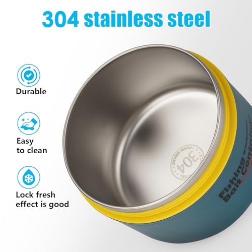 THKFISH Fishing Bait Container, Stainless Steel Insulated Live Bait Storage, Worm Bait Holder, Bait Storage Box, Nightcraw...