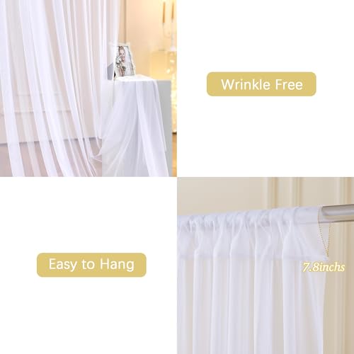 10ft x 10ft White Sheer Tulle Backdrop Curtains with Lights String for Party Wedding Wrinkle Free Curtain Backdrops Drapes...