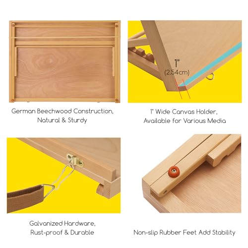 MEEDEN A2 Wooden Tabletop Easel for Painting, 5-Position Adjustable Drawing & Sketching Board with Shoulder Strap, Portabl...