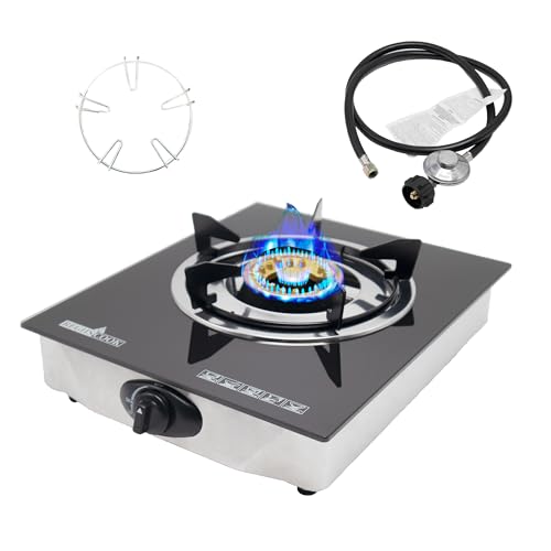RegiisCook 1 Burner Propane Gas Cooktop,Camping Portable LPG Gas Stove, Auto Ignition Tempered Glass Countertop Regulator ...
