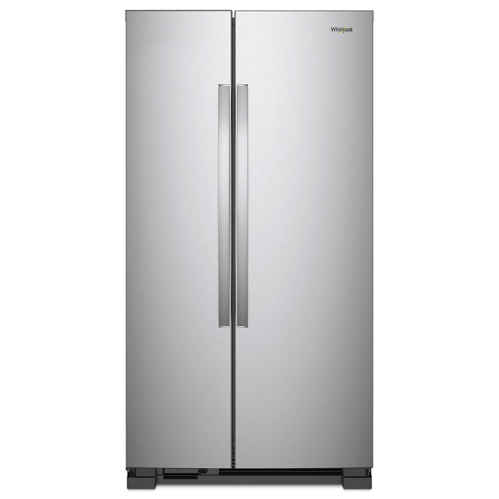 Whirlpool 33 Inch Freestanding Side by Side Refrigerator with 21.72 Cu. Ft. Total Capacity, Adjustable Gallon Door Bins, LED Interior Lighting, Hidden Hinges, Frameless Glass Shelves, Stainless Steel