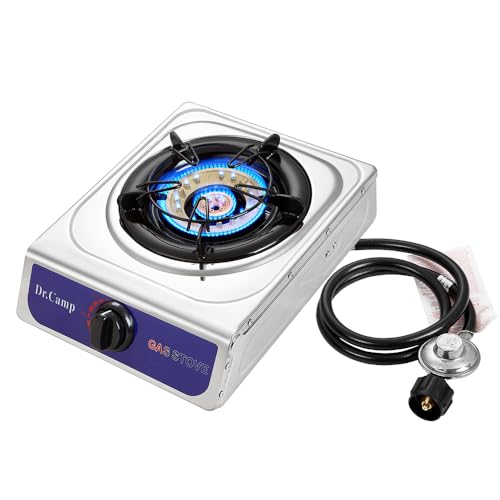 Dr.Camp 12000 BTU Single Auto Ignition Camping Garden Outdoor Camp Garden Hiking Fishing Propane Stove Cooker Griddle, Inc...