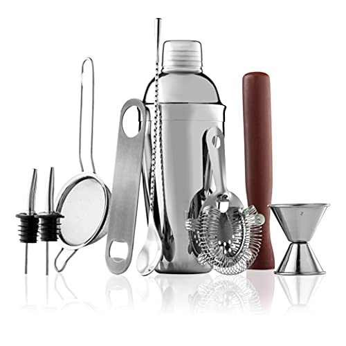 FineDine 10-Piece Cocktail Shaker Set with Travel Bag - Stainless Steel Shaker Set Bartender Kit - Mixology Bartender Kit...