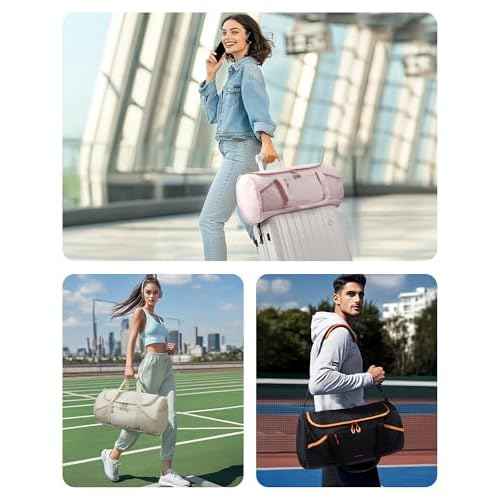 BAGSMART Gym Bag for Men & Women, Lightweight Duffel with Shoe Compartment, Weekender Bags with Wet Pocket, Workout Overnight Carry on for Travel, Beige