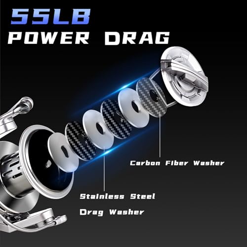GARRET Spinning Reel, 8000/10000/12000 Aluminum Frame Surf Fishing Reels, Carbon Fiber 55LB Power Drag, Heavy Long Casting...