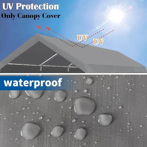 Rutile 10 x 20 FT Carport Replacement Cover, Heavy Duty Car Tarp Canopy Tent Replacement Top w/Ball Bungees Gray (Only Top...